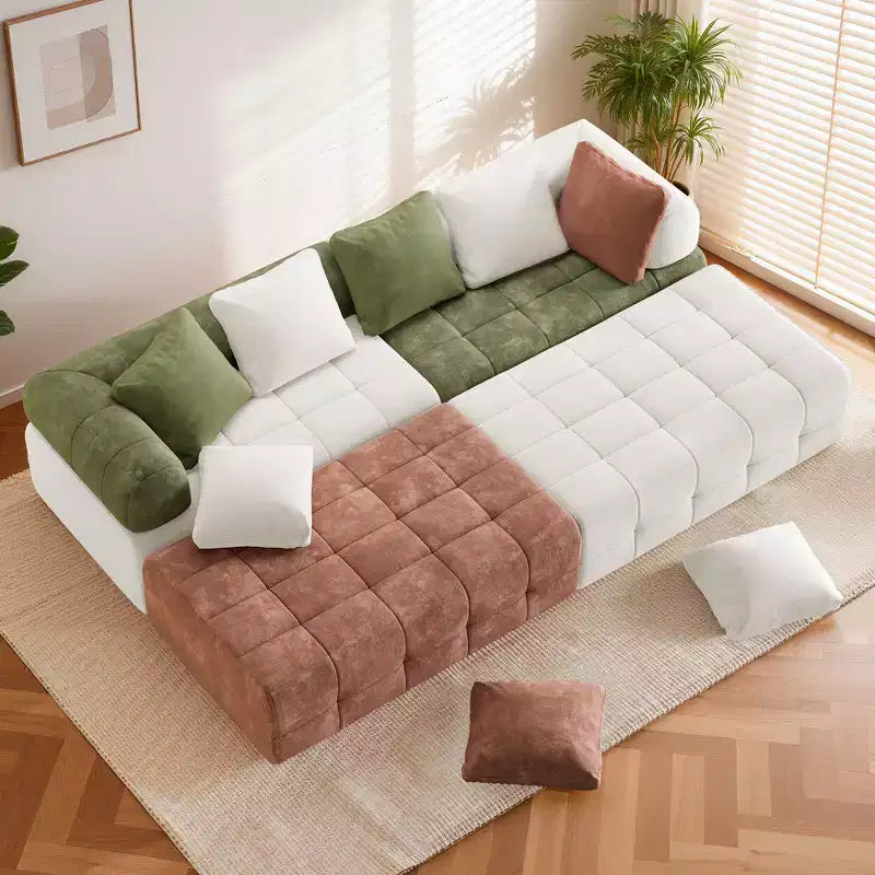 Canapé modulable 4 places en chenille avec accoudoirs incurvés, color block, largeur 279,98 cm