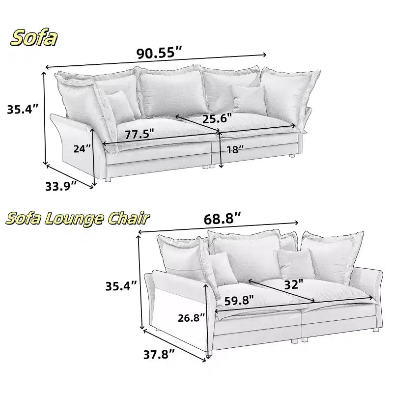 Canapé modulaire sectionnel, canapé profond avec grands oreillers, canapé-lit rembourré pour appartement, salon, hôtel, studio, bureau