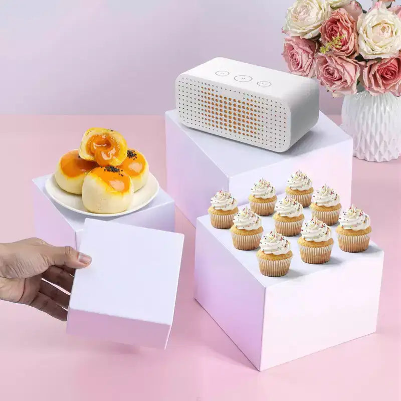 Ensemble de 6 rehausseurs de buffet (tailles 6,7,8,9,10,11), rehausseurs alimentaires pour table de buffet, étagère de présentation en acrylique pour dessert, rehausseurs gigognes en forme de cubes