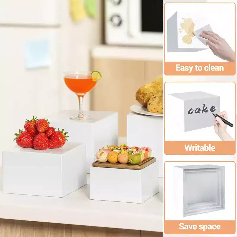 Ensemble de 6 rehausseurs de buffet (tailles 6,7,8,9,10,11), rehausseurs alimentaires pour table de buffet, étagère de présentation en acrylique pour dessert, rehausseurs gigognes en forme de cubes