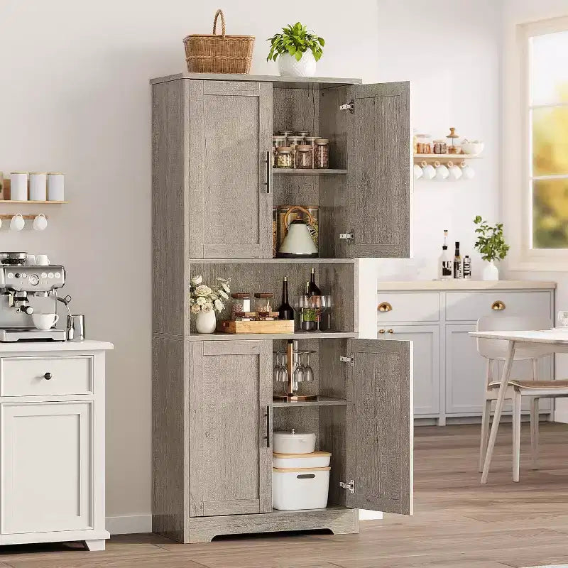 Armoire de rangement haute de 178 cm, buffet de cuisine moderne avec support micro-ondes et étagères réglables, idéale pour la salle à manger, la salle de bain