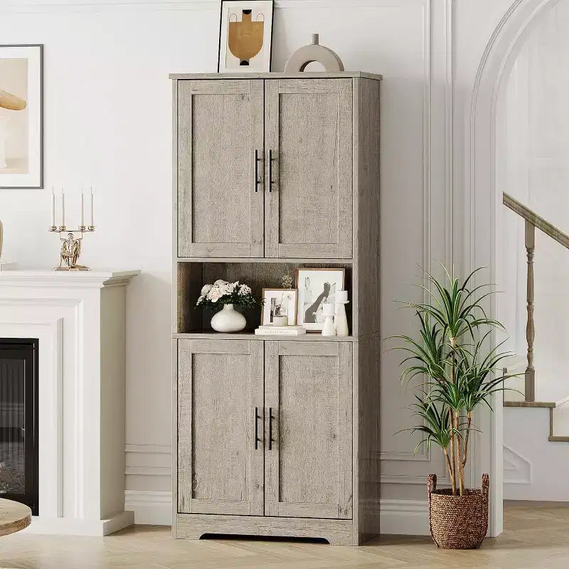 Armoire de rangement haute de 178 cm, buffet de cuisine moderne avec support micro-ondes et étagères réglables, idéale pour la salle à manger, la salle de bain