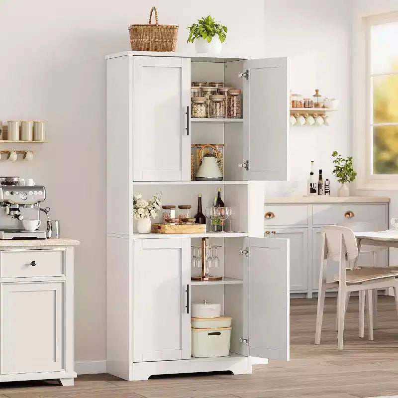Armoire de rangement haute de 178 cm, buffet de cuisine moderne avec support micro-ondes et étagères réglables, idéale pour la salle à manger, la salle de bain