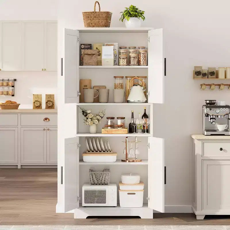 Armoire de rangement haute de 178 cm, buffet de cuisine moderne avec support micro-ondes et étagères réglables, idéale pour la salle à manger, la salle de bain