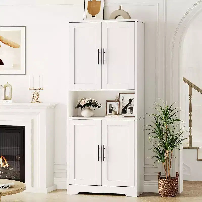 Armoire de rangement haute de 178 cm, buffet de cuisine moderne avec support micro-ondes et étagères réglables, idéale pour la salle à manger, la salle de bain