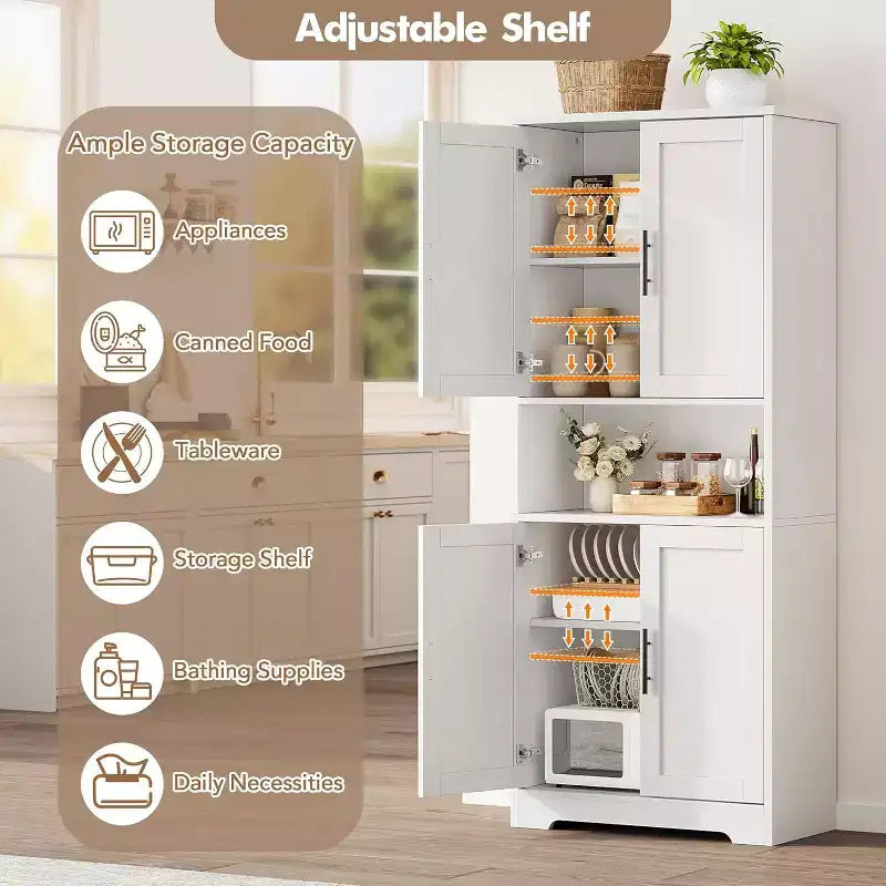 Armoire de rangement haute de 178 cm, buffet de cuisine moderne avec support micro-ondes et étagères réglables, idéale pour la salle à manger, la salle de bain