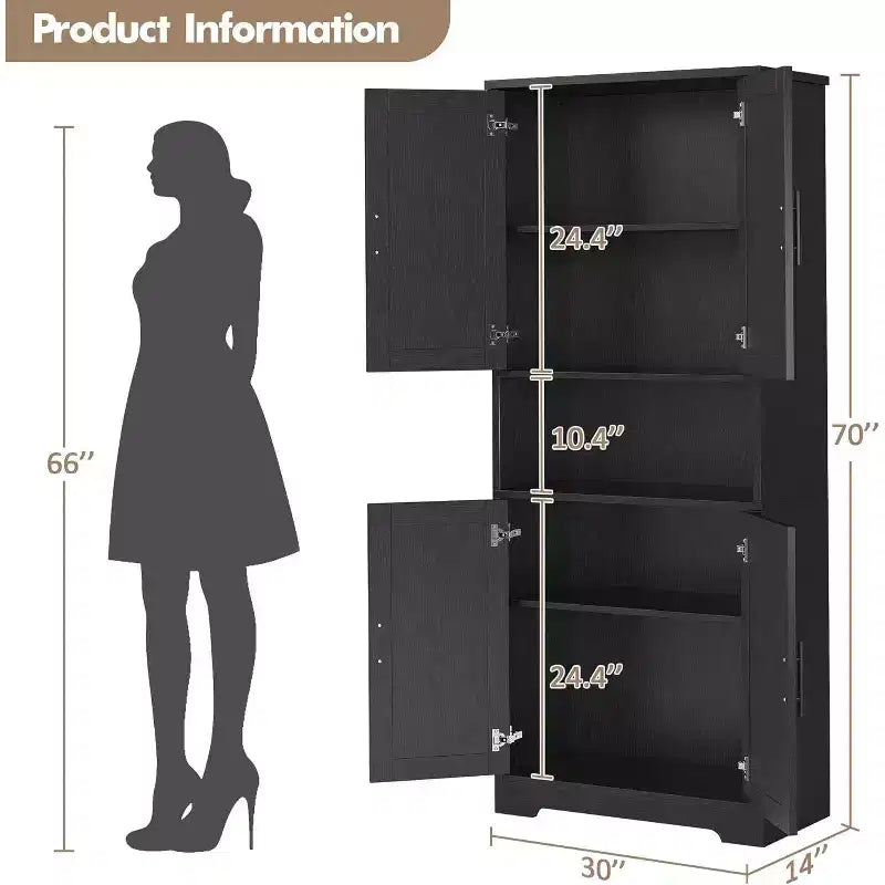 Armoire de rangement haute de 178 cm, buffet de cuisine moderne avec support micro-ondes et étagères réglables, idéale pour la salle à manger, la salle de bain