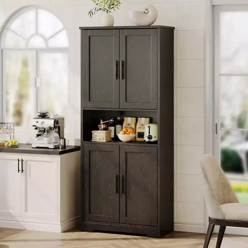 Armoire de rangement haute de 178 cm, buffet de cuisine moderne avec support micro-ondes et étagères réglables, idéale pour la salle à manger, la salle de bain