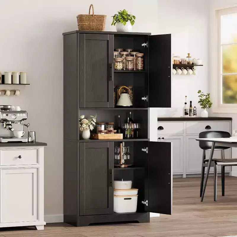 Armoire de rangement haute de 178 cm, buffet de cuisine moderne avec support micro-ondes et étagères réglables, idéale pour la salle à manger, la salle de bain