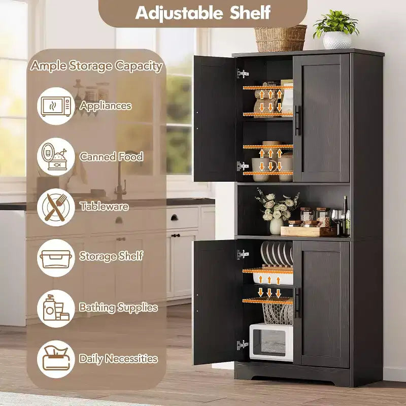 Armoire de rangement haute de 178 cm, buffet de cuisine moderne avec support micro-ondes et étagères réglables, idéale pour la salle à manger, la salle de bain