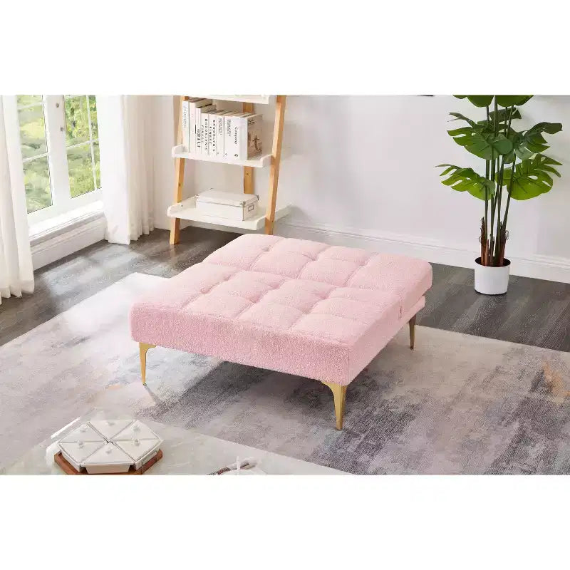MAYEERTY Fauteuil une place futon en tissu Teddy confortable avec pieds en métal doré, mousse et ressorts pour salon, rose