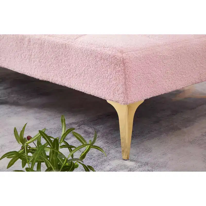 MAYEERTY Fauteuil une place futon en tissu Teddy confortable avec pieds en métal doré, mousse et ressorts pour salon, rose