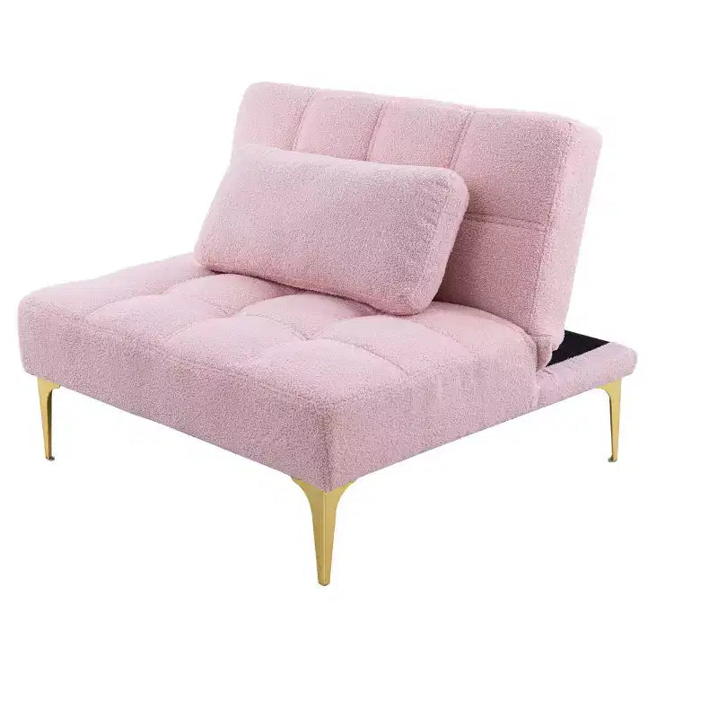 MAYEERTY Fauteuil une place futon en tissu Teddy confortable avec pieds en métal doré, mousse et ressorts pour salon, rose