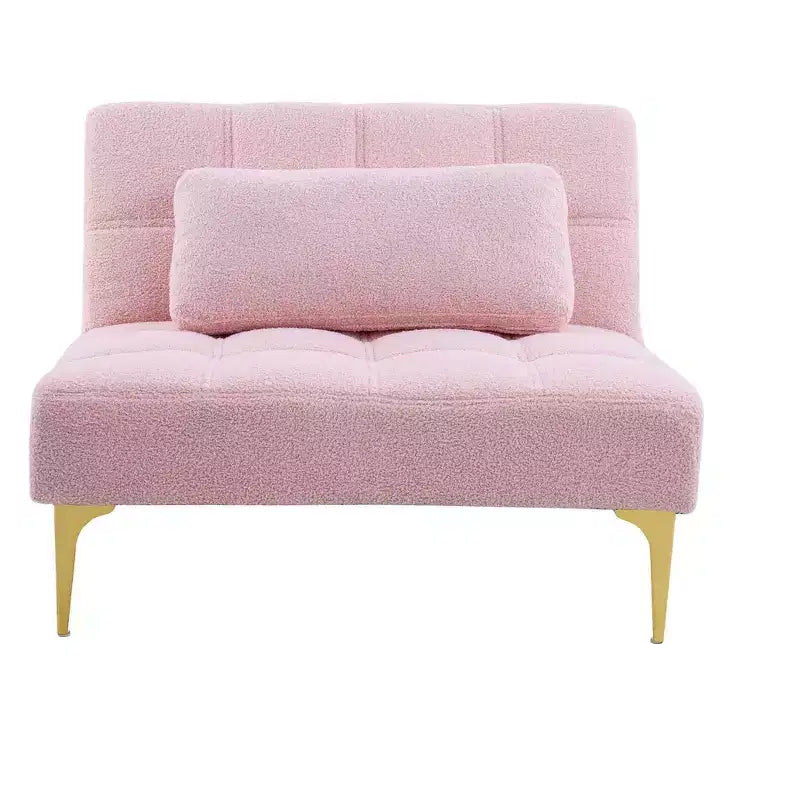 MAYEERTY Fauteuil une place futon en tissu Teddy confortable avec pieds en métal doré, mousse et ressorts pour salon, rose