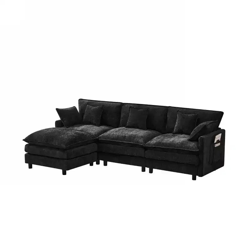 102 Canapé Sectionnel Moderne avec Ottoman, Coussins Double Couche, Canapé Nuage en Tissu Doux pour Salons, Appartements ou Lounges-Panipeachy