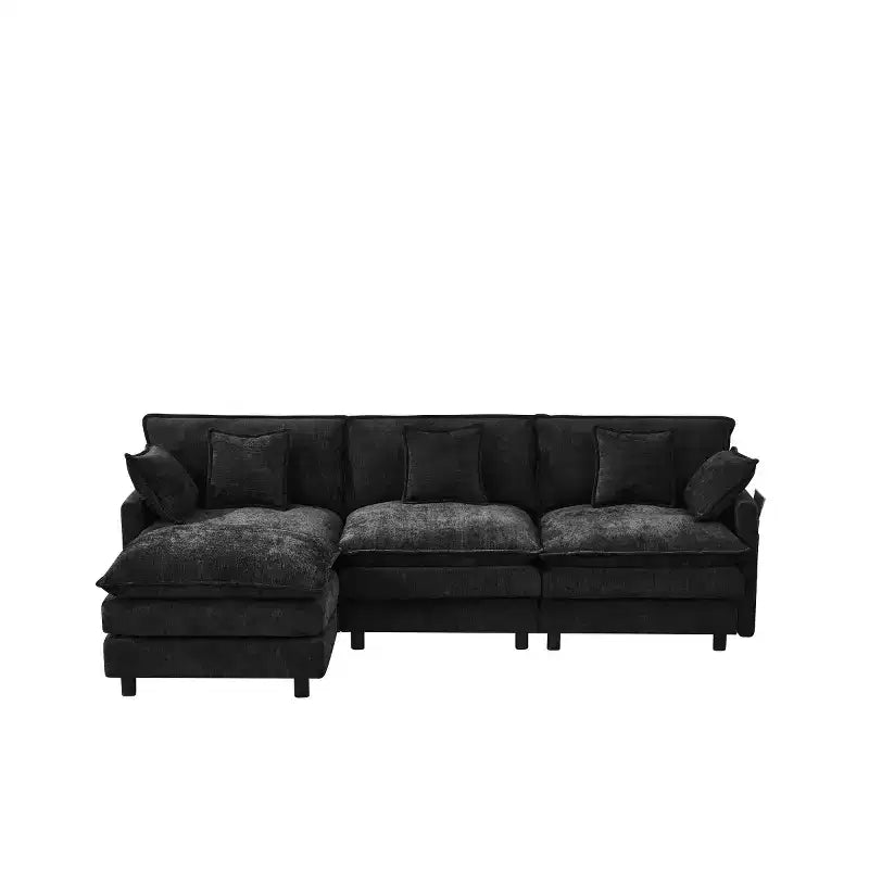 102 Canapé Sectionnel Moderne avec Ottoman, Coussins Double Couche, Canapé Nuage en Tissu Doux pour Salons, Appartements ou Lounges-Panipeachy
