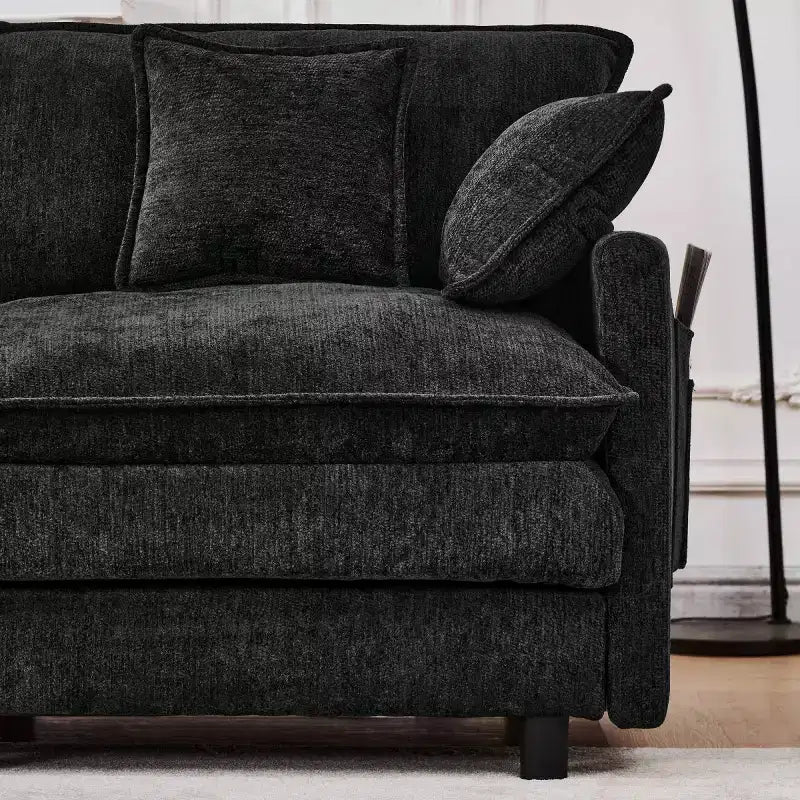 102 Canapé Sectionnel Moderne avec Ottoman, Coussins Double Couche, Canapé Nuage en Tissu Doux pour Salons, Appartements ou Lounges-Panipeachy