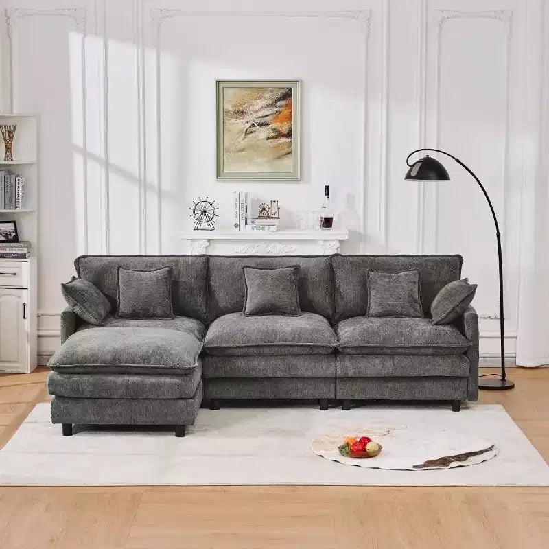 102 Canapé Sectionnel Moderne avec Ottoman, Coussins Double Couche, Canapé Nuage en Tissu Doux pour Salons, Appartements ou Lounges-Panipeachy