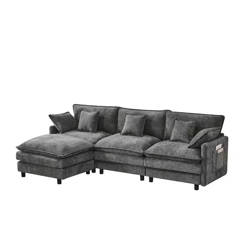 102 Canapé Sectionnel Moderne avec Ottoman, Coussins Double Couche, Canapé Nuage en Tissu Doux pour Salons, Appartements ou Lounges-Panipeachy