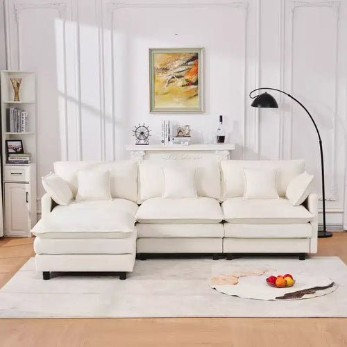 102 Canapé Sectionnel Moderne avec Ottoman, Coussins Double Couche, Canapé Nuage en Tissu Doux pour Salons, Appartements ou Lounges-Panipeachy