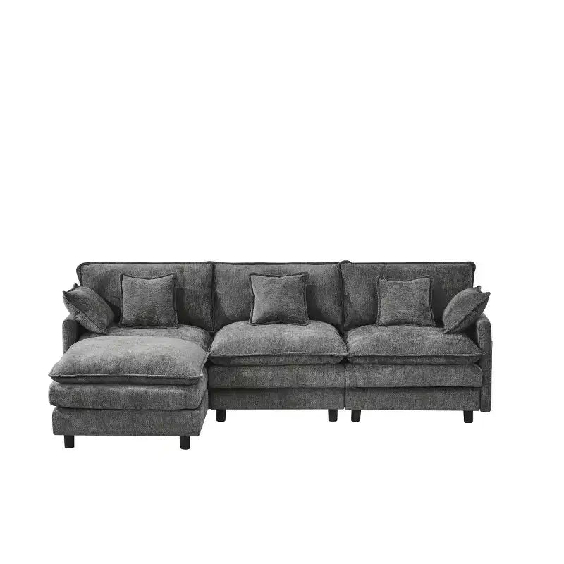 102 Canapé Sectionnel Moderne avec Ottoman, Coussins Double Couche, Canapé Nuage en Tissu Doux pour Salons, Appartements ou Lounges-Panipeachy