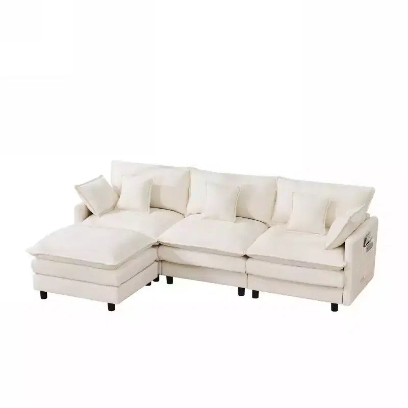 102 Canapé Sectionnel Moderne avec Ottoman, Coussins Double Couche, Canapé Nuage en Tissu Doux pour Salons, Appartements ou Lounges-Panipeachy