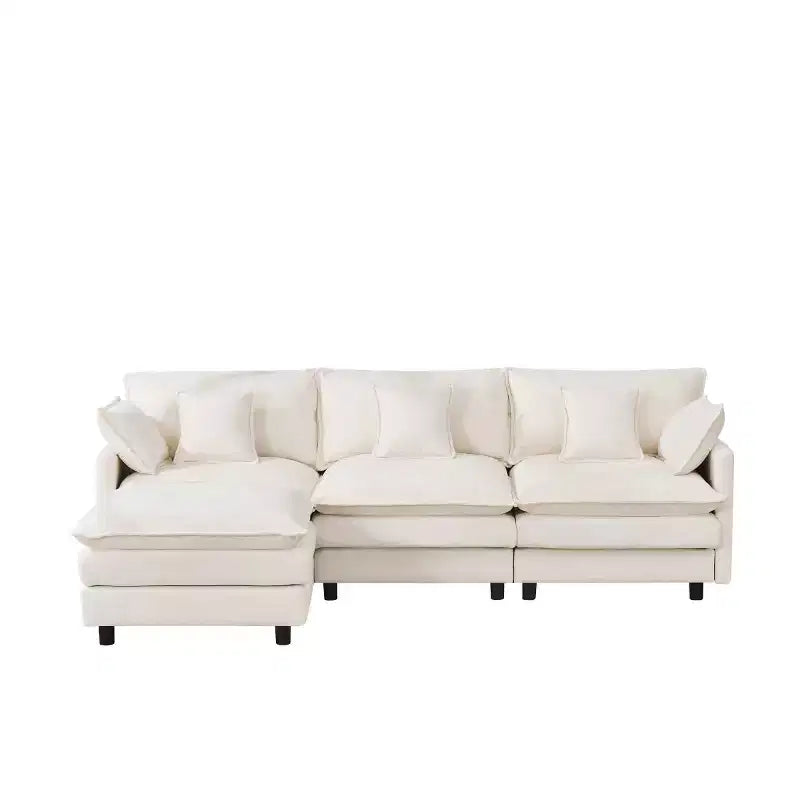 102 Canapé Sectionnel Moderne avec Ottoman, Coussins Double Couche, Canapé Nuage en Tissu Doux pour Salons, Appartements ou Lounges-Panipeachy