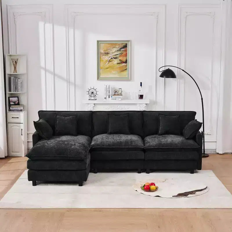 102 Canapé Sectionnel Moderne avec Ottoman, Coussins Double Couche, Canapé Nuage en Tissu Doux pour Salons, Appartements ou Lounges-Panipeachy