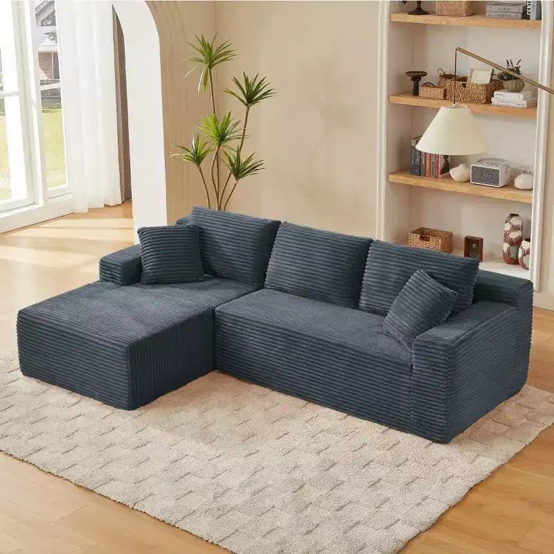 103 Canapé modulable moderne avec méridienne, canapé d'angle en velours côtelé avec assise profonde pour petit salon ou salle familiale - Panipeachy