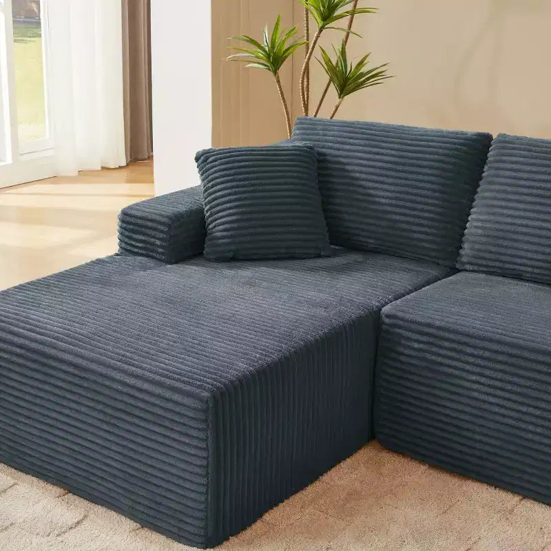103 Canapé modulable moderne avec méridienne, canapé d'angle en velours côtelé avec assise profonde pour petit salon ou salle familiale - Panipeachy