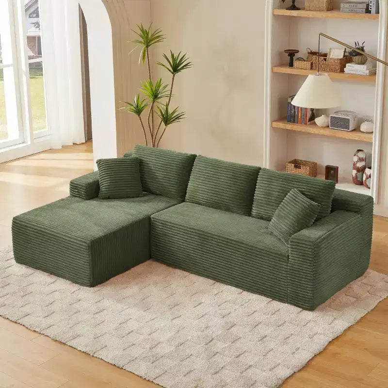 103 Canapé modulable moderne avec méridienne, canapé d'angle en velours côtelé avec assise profonde pour petit salon ou salle familiale - Panipeachy