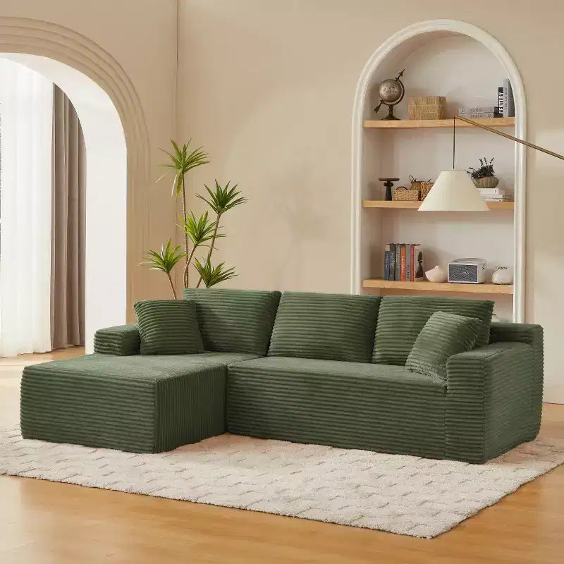 103 Canapé modulable moderne avec méridienne, canapé d'angle en velours côtelé avec assise profonde pour petit salon ou salle familiale - Panipeachy