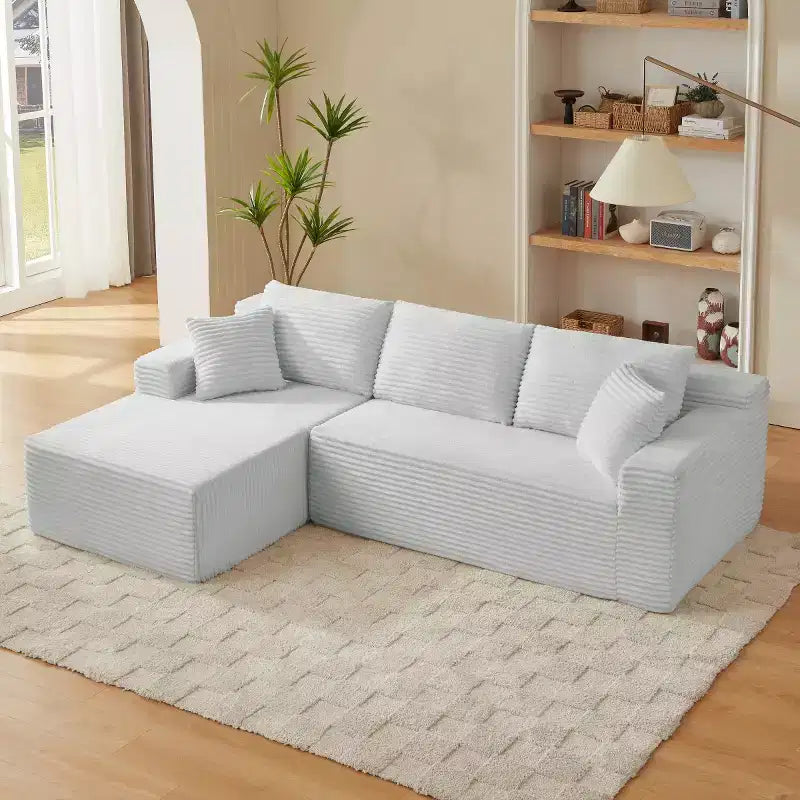 103 Canapé modulable moderne avec méridienne, canapé d'angle en velours côtelé avec assise profonde pour petit salon ou salle familiale - Panipeachy