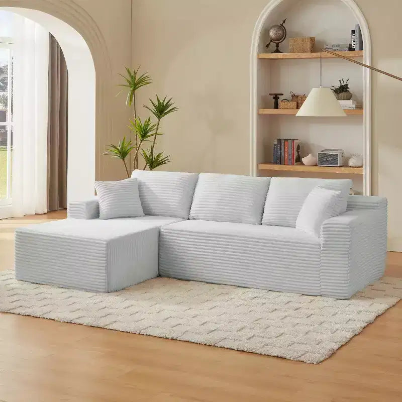 103 Canapé modulable moderne avec méridienne, canapé d'angle en velours côtelé avec assise profonde pour petit salon ou salle familiale - Panipeachy