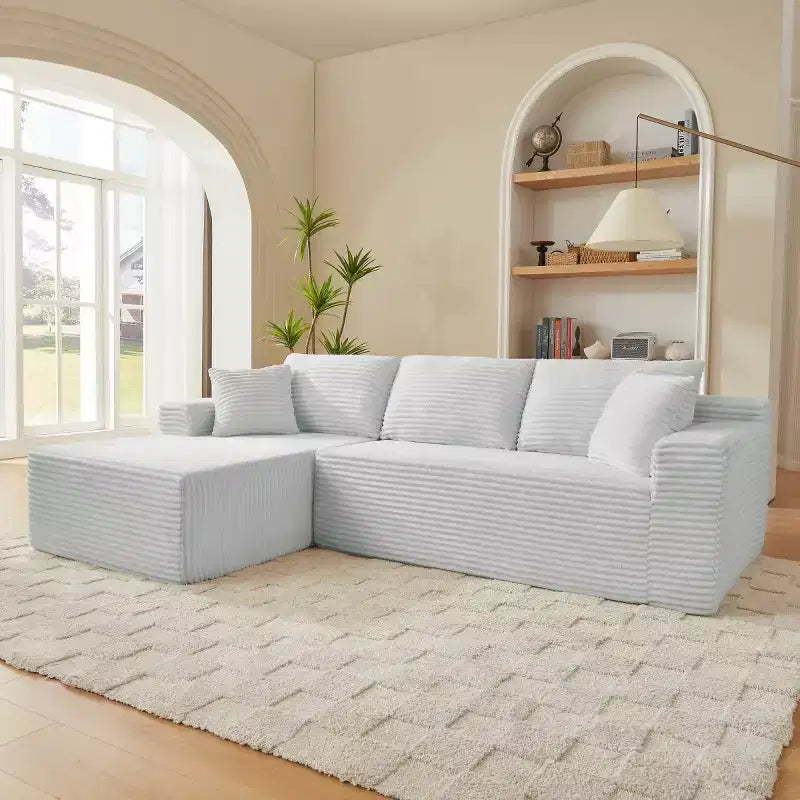 103 Canapé modulable moderne avec méridienne, canapé d'angle en velours côtelé avec assise profonde pour petit salon ou salle familiale - Panipeachy