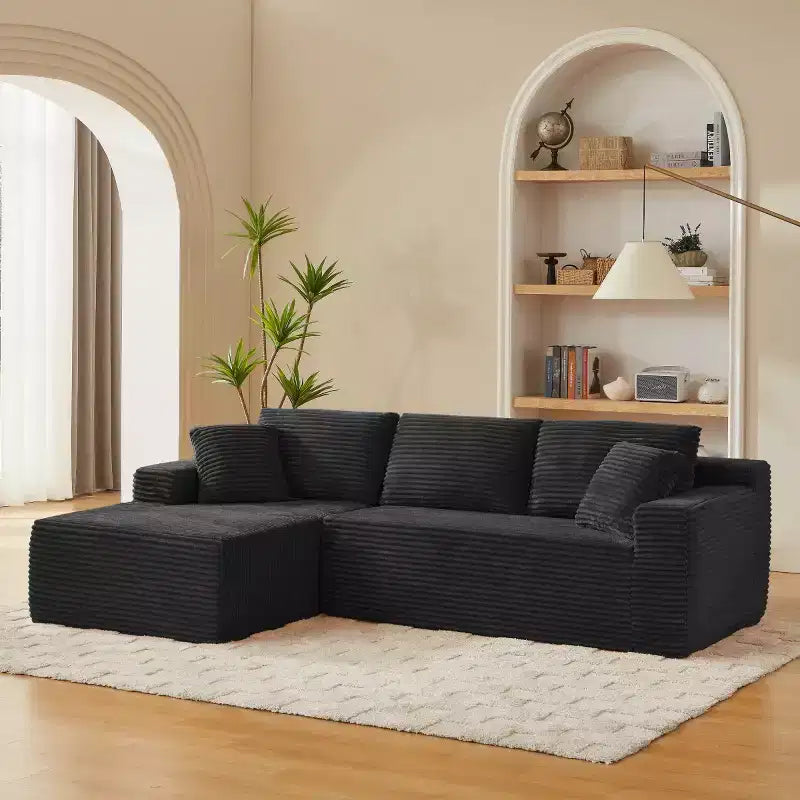 103 Canapé modulable moderne avec méridienne, canapé d'angle en velours côtelé avec assise profonde pour petit salon ou salle familiale - Panipeachy