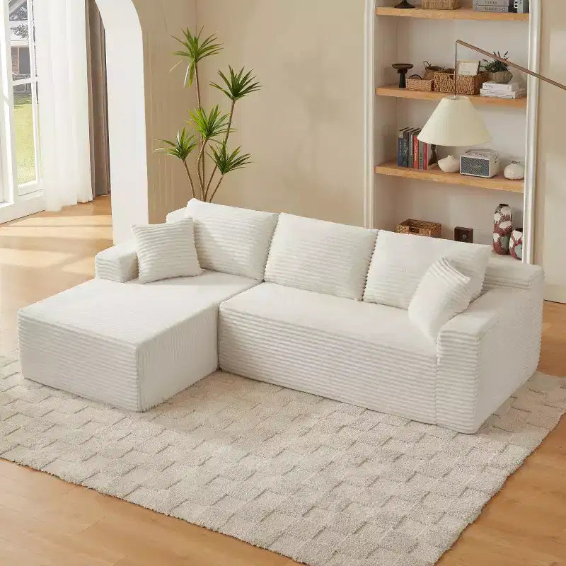 103 Canapé modulable moderne avec méridienne, canapé d'angle en velours côtelé avec assise profonde pour petit salon ou salle familiale - Panipeachy