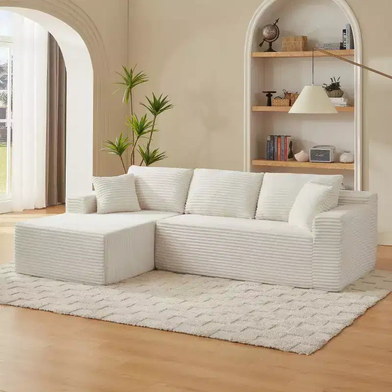 103 Canapé modulable moderne avec méridienne, canapé d'angle en velours côtelé avec assise profonde pour petit salon ou salle familiale - Panipeachy