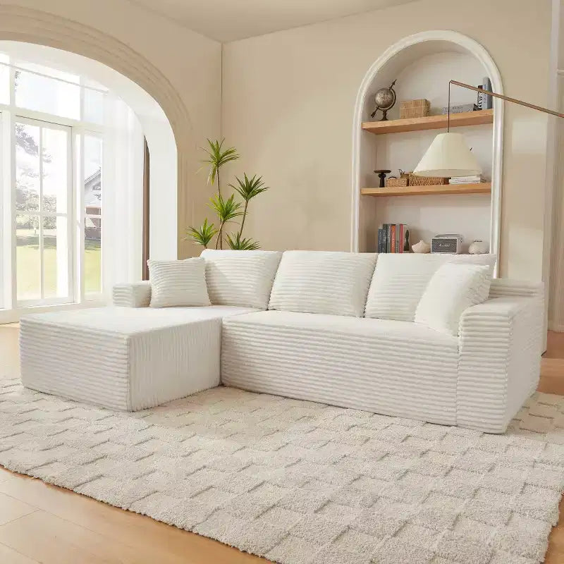 103 Canapé modulable moderne avec méridienne, canapé d'angle en velours côtelé avec assise profonde pour petit salon ou salle familiale - Panipeachy