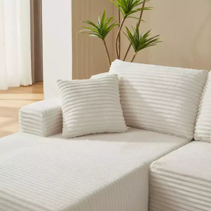 103 Canapé modulable moderne avec méridienne, canapé d'angle en velours côtelé avec assise profonde pour petit salon ou salle familiale - Panipeachy