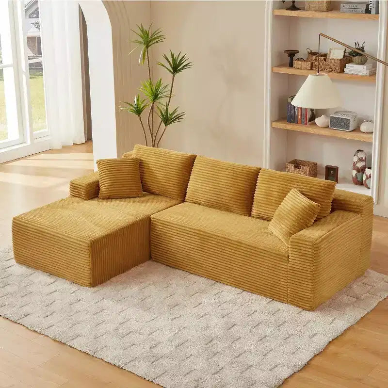 103 Canapé modulable moderne avec méridienne, canapé d'angle en velours côtelé avec assise profonde pour petit salon ou salle familiale - Panipeachy