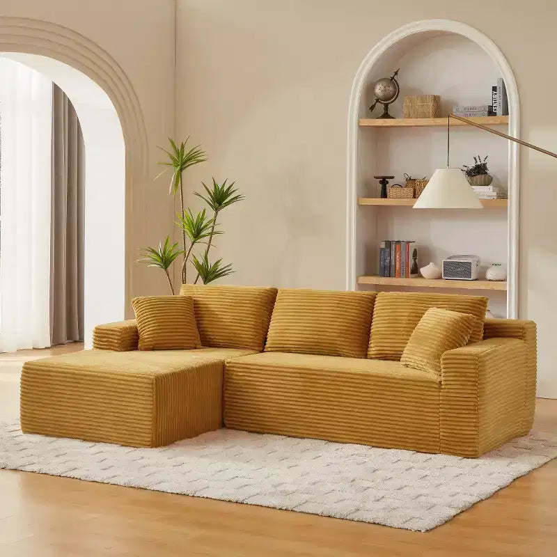 103 Canapé modulable moderne avec méridienne, canapé d'angle en velours côtelé avec assise profonde pour petit salon ou salle familiale - Panipeachy