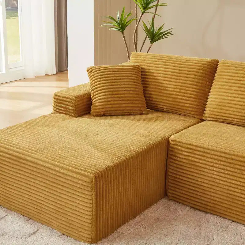 103 Canapé modulable moderne avec méridienne, canapé d'angle en velours côtelé avec assise profonde pour petit salon ou salle familiale - Panipeachy