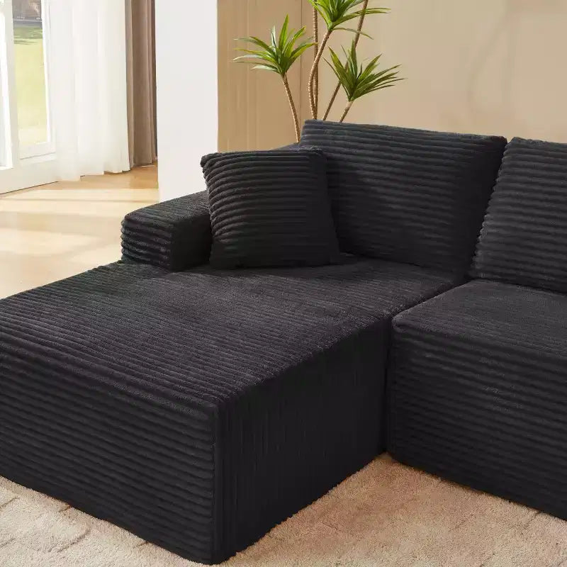 103 Canapé modulable moderne avec méridienne, canapé d'angle en velours côtelé avec assise profonde pour petit salon ou salle familiale - Panipeachy