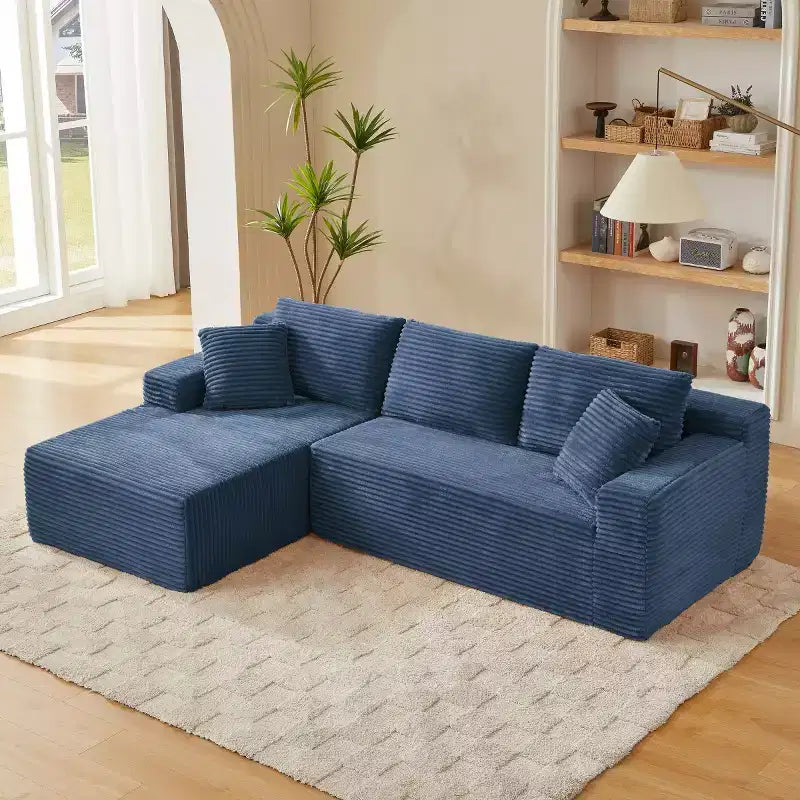 103 Canapé modulable moderne avec méridienne, canapé d'angle en velours côtelé avec assise profonde pour petit salon ou salle familiale - Panipeachy