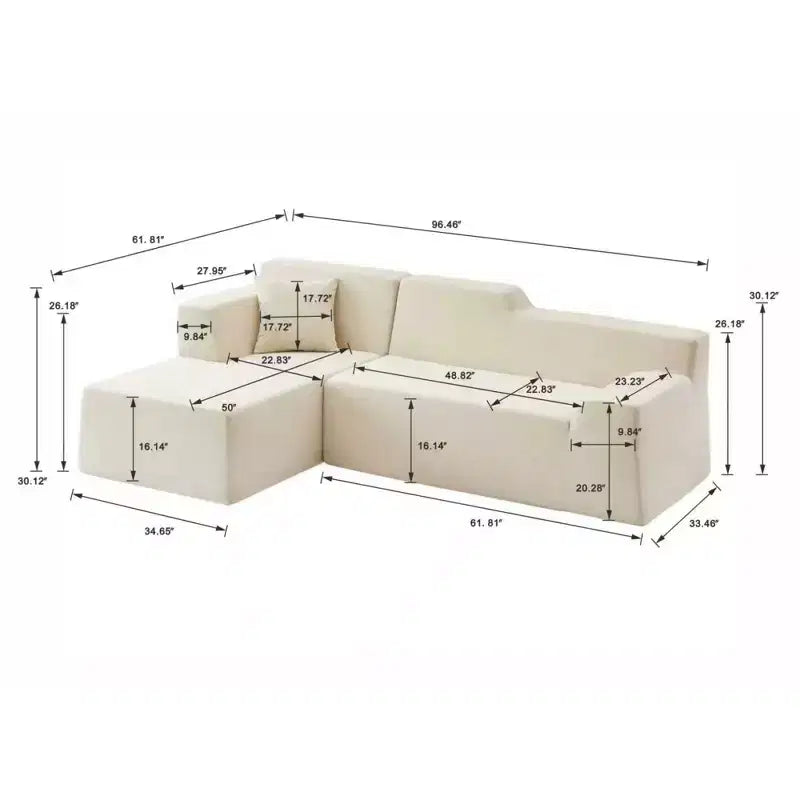 GDFStudio Celine, canapé sectionnel moderne à 3 places en velours côtelé en forme de L de 245 cm