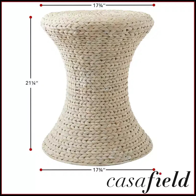 Casafield Table d'appoint sablier - Blanc blanchi, Table d'appoint en jacinthe d'eau, Table d'appoint en osier tressé style bohème pour salon, chambre, entrée