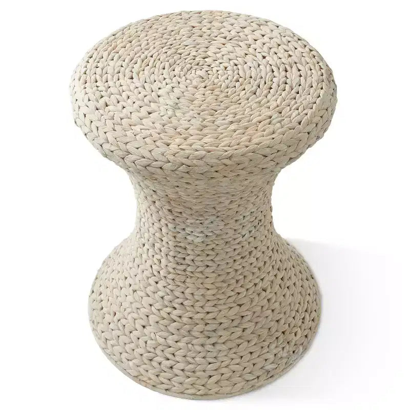 Casafield Table d'appoint sablier - Blanc blanchi, Table d'appoint en jacinthe d'eau, Table d'appoint en osier tressé style bohème pour salon, chambre, entrée