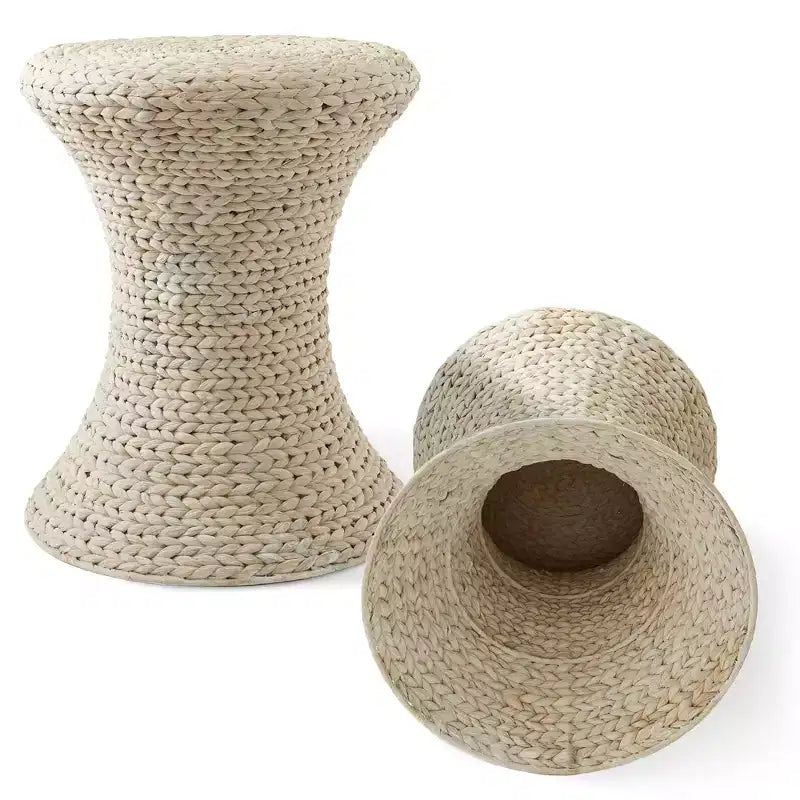 Casafield Table d'appoint sablier - Blanc blanchi, Table d'appoint en jacinthe d'eau, Table d'appoint en osier tressé style bohème pour salon, chambre, entrée