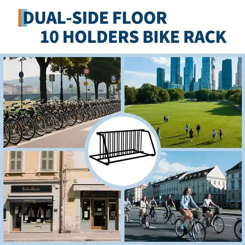 Support à vélos commercial robuste, support de rangement autoportant pour 10 vélos, organisateur en acier pour garage, école, magasin, extérieur, noir